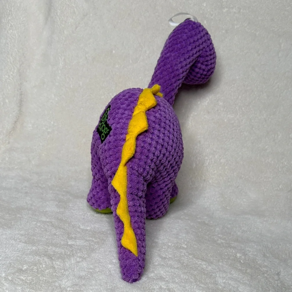 GoDog Bruto Purple Dinosaur Plush Dog Toy Silent Squeaker Chew Guard